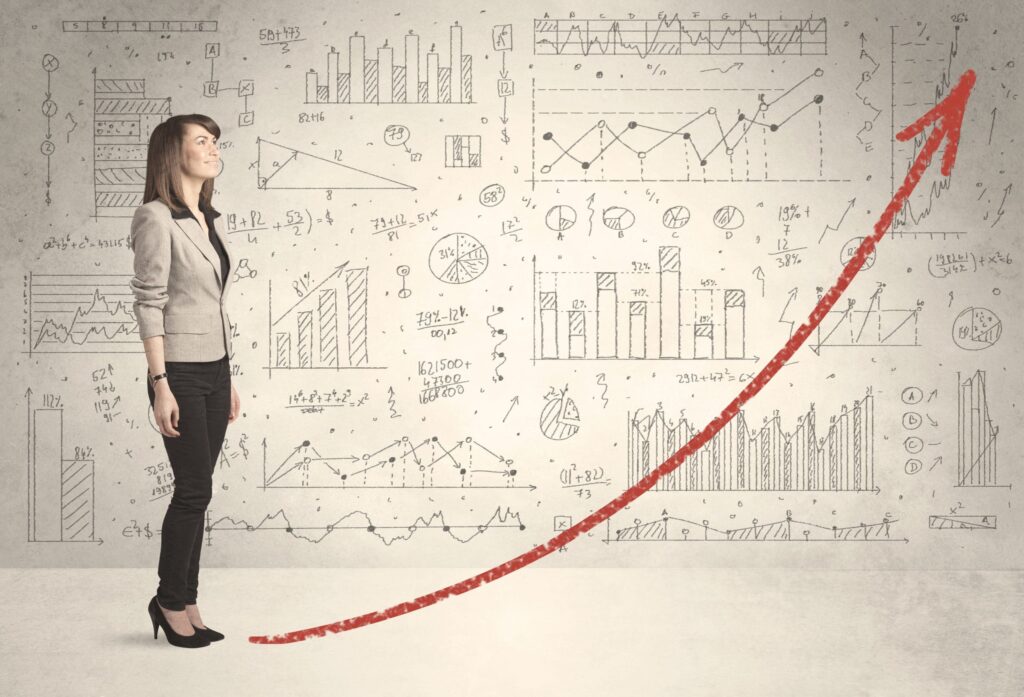Woman in front of graph